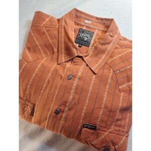 Southern Thread Mens XXL‎ Orange Pearl Snap Western Rodeo Cowboy Shirt 1602
